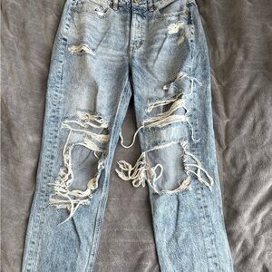American Eagle Outfitters Light Blue Distressed Straight Leg Jeans